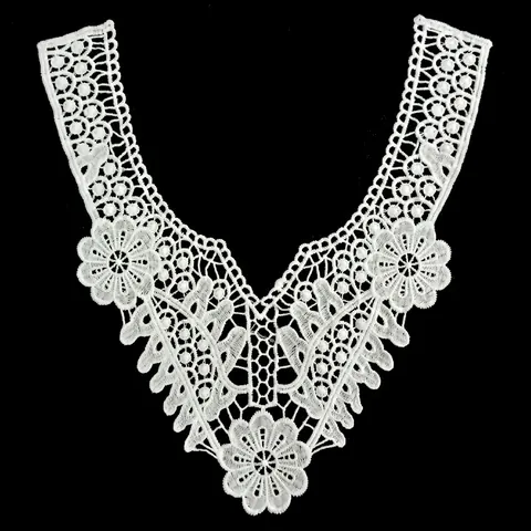 White Milk Silk Embroidered Lace Hollow Out Fake Collar V Neck Floral DIY Apparel Sewing Trim Accessory For Women Clothing Decor