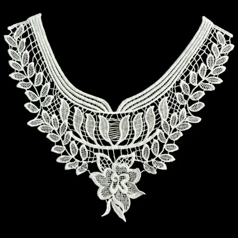 Col Faux en Dentelle Brodée Soie de Lait Blanc Motif Floral Ajouré Garniture de Couture Accessoire de Vêtement DIY pour Femmes