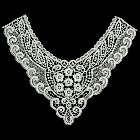 Col Amovible en Dentelle Brodée Soie de Lait Blanche Broderie Florale Ajourée Garniture de Dentelle Couture pour Femmes