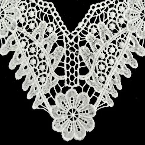 White Milk Silk Embroidered Lace Hollow Out Fake Collar V Neck Floral DIY Apparel Sewing Trim Accessory For Women Clothing Decor