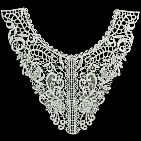Women White Embroidered Lace Fake Collar Hollow Out Water Soluble Detachable Collar Floral Pattern Polyester Garment Accessories