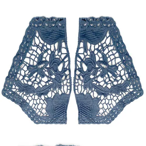 Applique en Dentelle Brodée en Soie de Lait Symétrique Faux Col Fleuri Ajouré pour Décoration d'Épaule de Vêtement de Mode