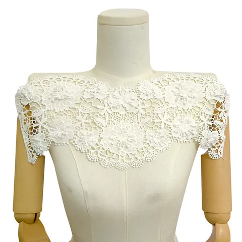 Luxury Heavyweight 3D Flower Applique Embroidered Lace Trim Hollow Out White DIY Garment Sewing Accessory For Neckline Dresses