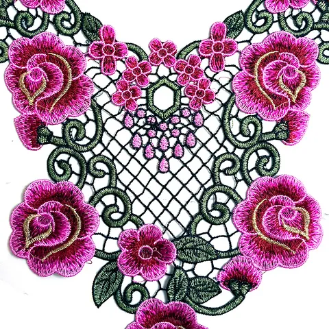 Cuello Falso de Encaje Bordado de Flores de Rosa Parche Calado Soluble en Agua para Accesorios de Ropa DIY