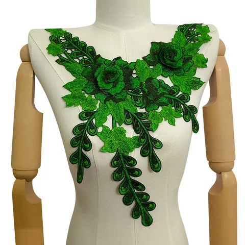 Faux Col en Dentelle Brodée de Roses Style Ethnique Patch en Polyester pour Robe Femme Accessoires de Couture DIY
