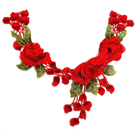 Élégant Faux Col Brodée de Fleurs de Rose en Polyester Dentelle Évidée Hydrosoluble Appliqué Décoratif Couture DIY pour Femmes