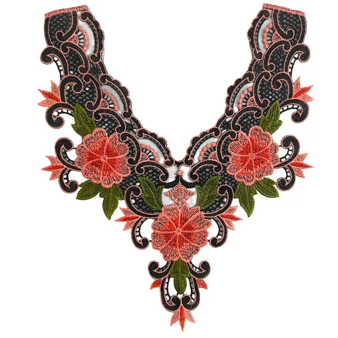 Floral Embroidery Lace False Collar Polyester Heavy Work DIY Applique Flower Patch For Women Dress Clothing Decoration Accessories