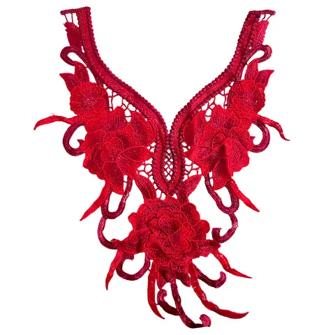 Faux Col en Dentelle Brodée Florale 3D de Style Ethnique Applique Tissée en Couleur Lourde Pour Accessoires de Vêtement Femme