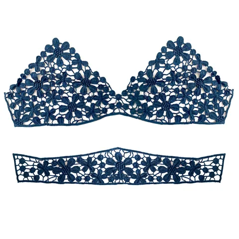 Milk Silk Embroidered Lace Trim Hollow Out Plum Blossom Floral Underwear Accessory Bra Corsage Fake Collar For Women DIY Garment Decoration