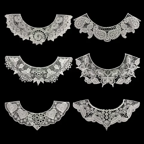 Elegant White Polyester Embroidered Lace False Collar Hollow Floral Heart Pattern Water Soluble Lace Apparel Accessories For Women Clothing DIY Decoration
