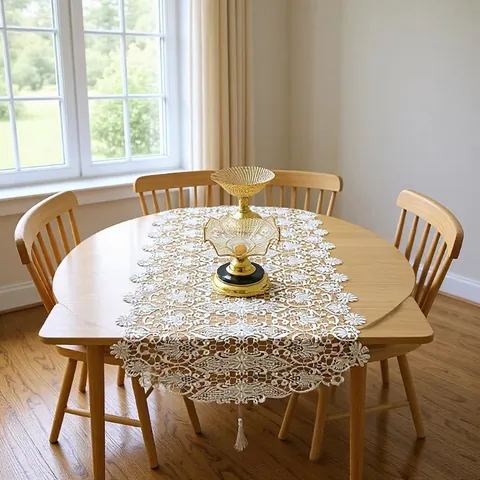 Modern Minimalist White Lace Table Runner Polyester 3D Embroidered Hollow Out Table Cloth With Tassels For Home Wedding Decor