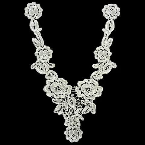 Women White Polyester Water Soluble Lace Embroidered Detachable Fake Collar Rose Floral Hollow Out Neckline Decoration Apparel Accessory