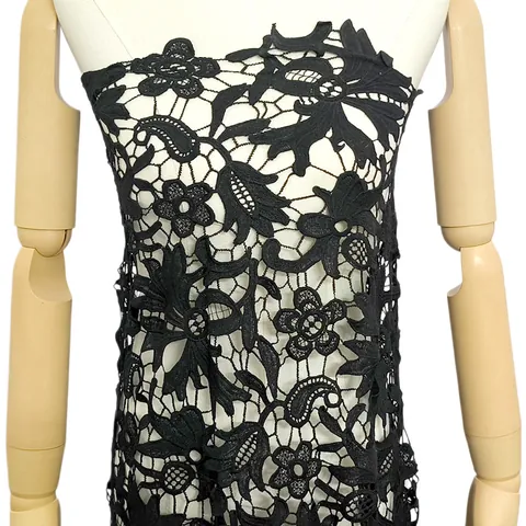 Tessuto di Pizzo Idrosolubile Ricamato a Giorno Motivo Floreale Nero Tessuto di Pizzo per Vestito Fai da Te Cucito Materiale Patchwork