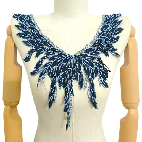 Faux Col en Dentelle Brodée Ethnique pour Femmes Polyester Soluble dans l'Eau Ajouré Patch de Poitrine Floral Accessoire