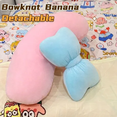 Oreiller en Peluche Banane Créatif Avec Noeud Détachable Long Oreiller de Corps pour Dormeurs Latéraux Support de Dos Cadeau
