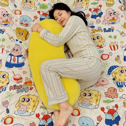 Oreiller en Peluche Banane Créatif Avec Noeud Détachable Long Oreiller de Corps pour Dormeurs Latéraux Support de Dos Cadeau