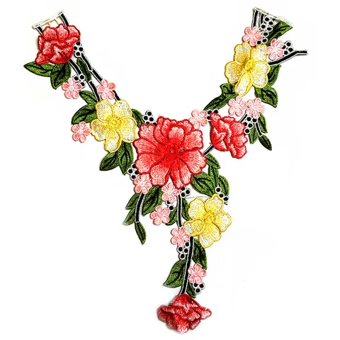 Women Ethnic Embroidered Lace Fake Collar Heavy Floral Embroidery Hollow Neckline Detachable False Collar Neck Accessories