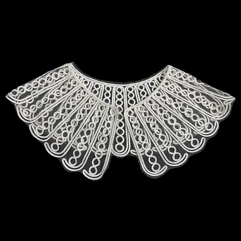Women Elegant Large White Rope Embroidered Peter Pan Fake Collar Polyester Mesh Lace Neck Wrap Decorative Detachable Collar