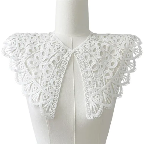 Milk Silk Cotton Embroidered Lace Peter Pan Collar Vintage Hollow Out Detachable Fake Collar Women Neckline Decoration