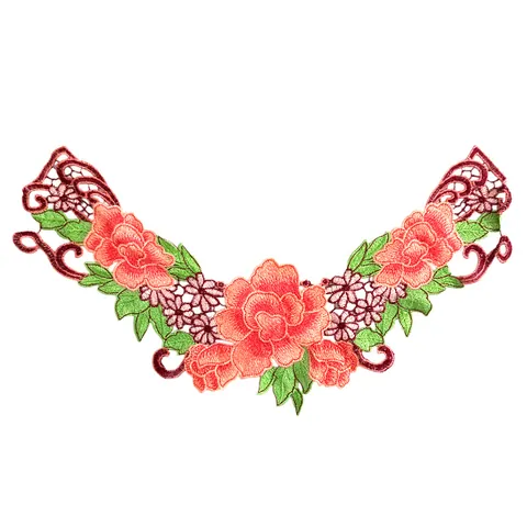 Colorful Embroidered Lace False Collar Heavy Embroidery Floral Patch Polyester Hollow Lace Applique For DIY Sewing Crafts