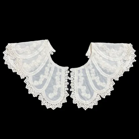 White Cotton Embroidered False Collar Lace Floral Vintage Detachable Shoulder Wrap Accessory For Women