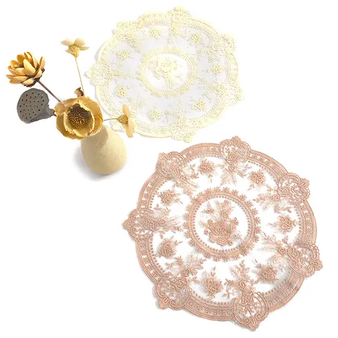 Vintage Lace Placemat Embroidered Floral Table Mat Hollow Out Decorative Tablecloth For Home Kitchen Round Square Table Decor