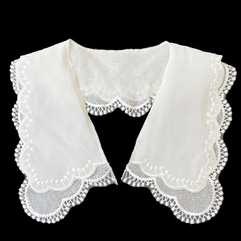 Double Layered Lace Doll Collar Embroidered Chiffon Fake Collar Detachable Decorative White Scalloped Floral Neck Decor