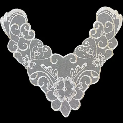 Elegant White Net Base Embroidered Lace Fake Collar V-Neck Floral Hollow Out Water Soluble DIY Apparel Sewing Trim Accessory For Women