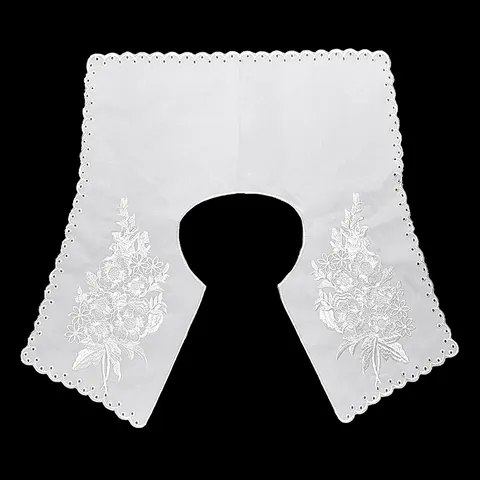 Vintage White Polyester Embroidered Peter Pan Fake Collar Broderie Anglaise Floral Lace Detachable Lapel For Women Clothing Accessories