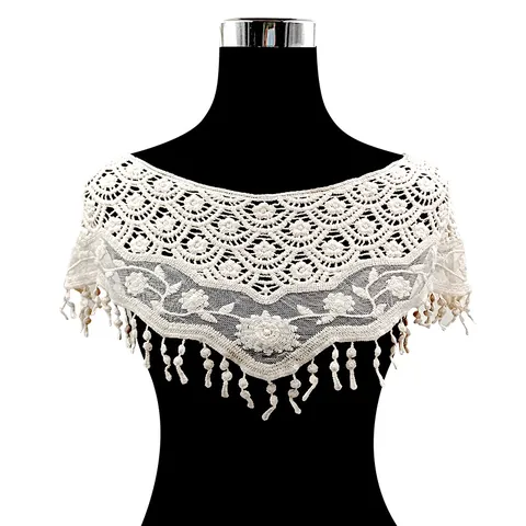 Chal de Hombro de Nube de Encaje Hanfu para Mujer Bordado Calado Floral Capa Corta Borlas Elegante Envoltura de Protección Solar para Boda Fiesta Accesorios
