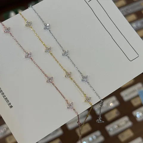 925 Sterling Silver Clover Bracelet For Women Rhinestone Inlaid Dainty Adjustable Chain Elegant Jewelry Gift