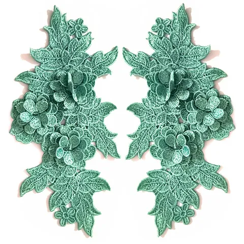 Polyester Lace 3D Floral Embroidered Patch Symmetric Heavy Work Applique For Wedding Dress Clothing DIY Sewing Craft Accessory