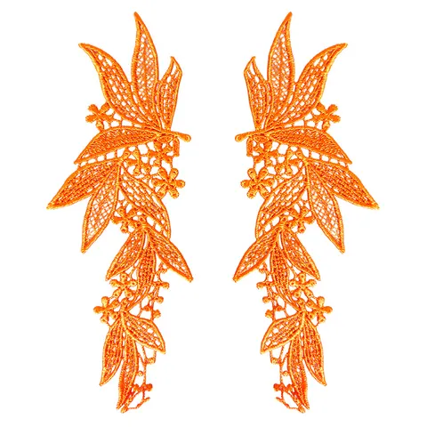 Vintage Polyester Lace Floral Applique Pair Hollow Embroidery Leaf Flower Patch For Dress DIY Sewing Garment Accessories