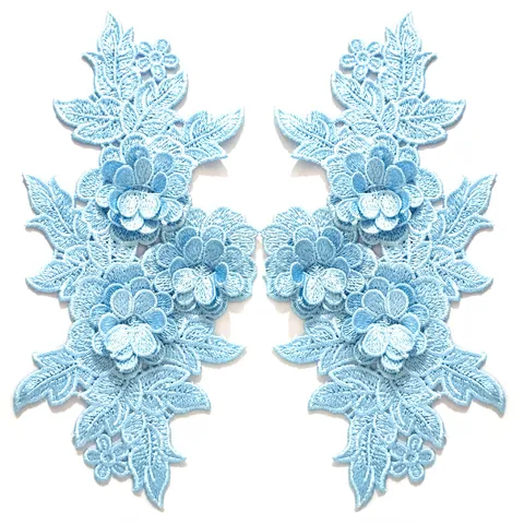 Polyester Lace 3D Floral Embroidered Patch Symmetric Heavy Work Applique For Wedding Dress Clothing DIY Sewing Craft Accessory