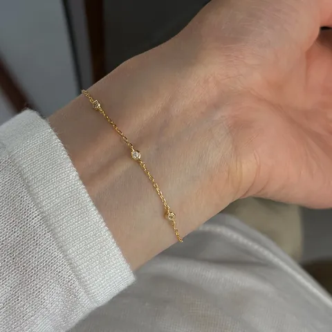 925 Sterling Silver Ultra Fine Chain Bracelet For Women Dainty Round Rhinestone Inlaid Link Bracelet Japanese Minimalist Jewelry