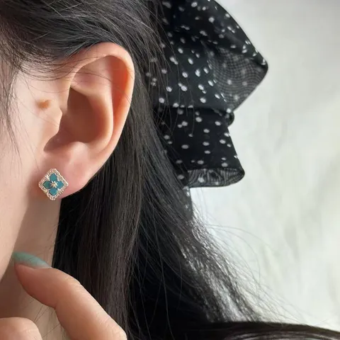 925 Sterling Silver Clover Stud Earrings For Women Zirconia Micro-Inlaid Agate Turquoise Geometric Rhombus Luxury Jewelry