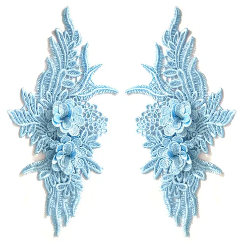 3D Embroidered Floral Lace Patches Polyester Symmetric Flower Applique For Wedding Dress DIY Garment Accessories Craft Decor