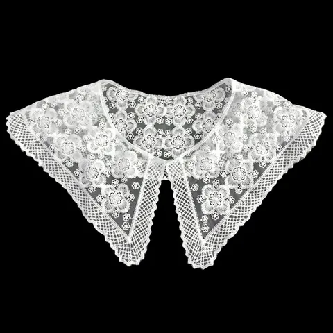 Women Milk Silk Embroidered Detachable Fake Collar White Lace Floral Peter Pan Collar For Dress Decoration Accessories
