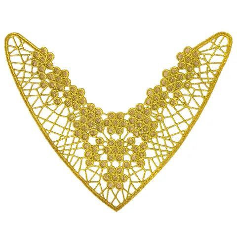 V-Shape Metallic Gold Thread Hollow Out Embroidery Lace Flower Patch For Shoes Decoration DIY Craft Apparel Accessories