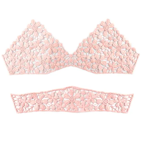 Milk Silk Embroidered Lace Trim Hollow Out Plum Blossom Floral Underwear Accessory Bra Corsage Fake Collar For Women DIY Garment Decoration