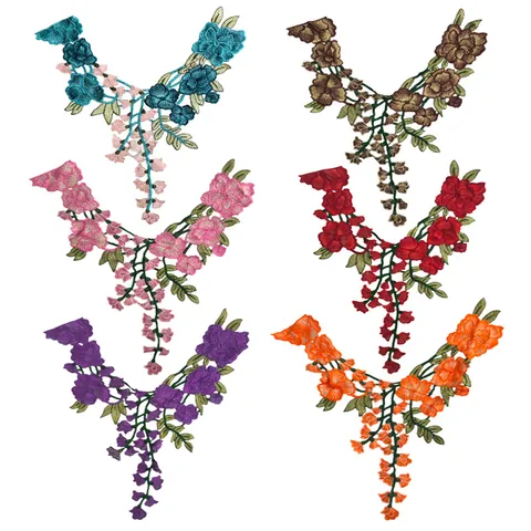 Ethno-Stil Blumenstickerei Spitze Falscher Kragen Wasserlöslich Schwere Bestickt Blume Ausschnitt Spitze Applikation Für Damen Kleidung Nähen Zubehör