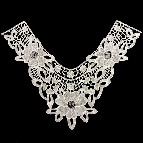 Elegant White Polyester Water-Soluble Lace Fake Collar Embroidered Hollow Floral Detachable Neckline Apparel Accessory For Women