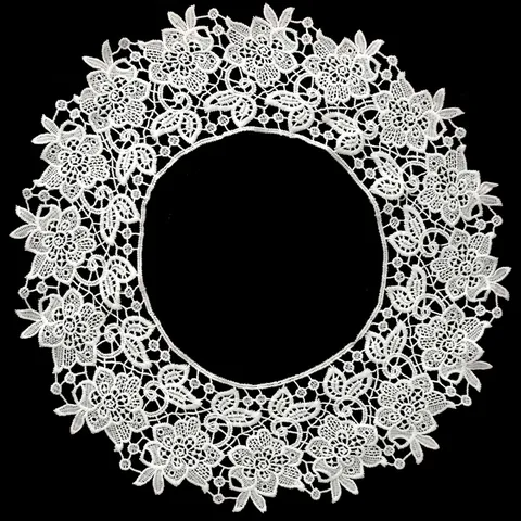 White Milk Silk Embroidered Lace Fake Collar For Women Hollow Out Floral Embroidery Doll Collar Round Neck Pullover Garment Lace Trim Accessory