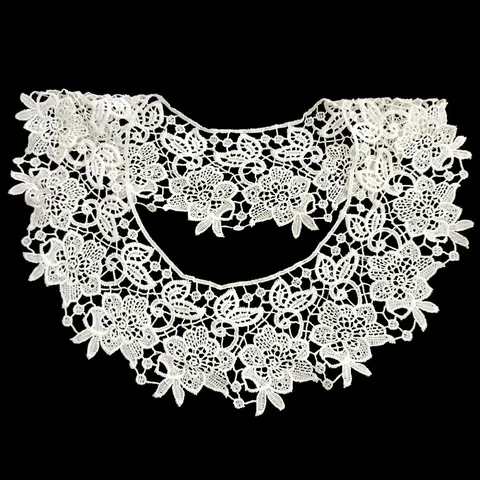White Milk Silk Embroidered Lace Fake Collar For Women Hollow Out Floral Embroidery Doll Collar Round Neck Pullover Garment Lace Trim Accessory