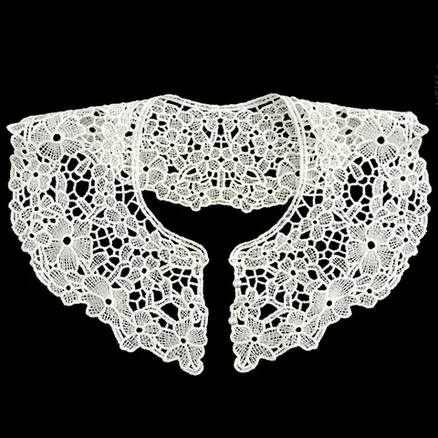 Women Elegant Milk Silk Embroidered Lace False Collar Floral Hollow Detachable Doll Collar Decorative White Clothing Accessory