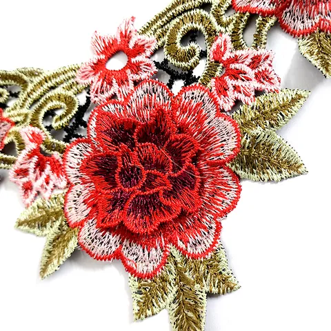 Ethnic Style Embroidered Floral Lace Collar Multicolor Hollow Out Applique Polyester False Collar Clothing Patch Accessory
