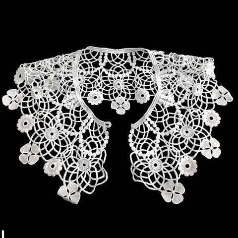 White Milk Silk Embroidered Lace False Collar Vintage Peter Pan Hollow Out Floral Lace Trim Decorative Accessory For Women