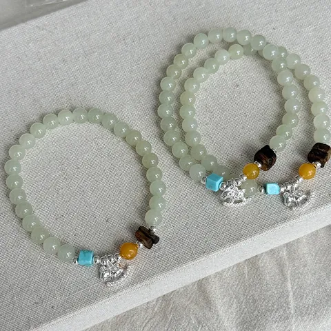 925 Sterlingsilber Pferdeanhänger Perlenarmband Für Damen Nephrit Jade Bienenwachs Adlerholz Türkis Strass Handgemachter Schmuck