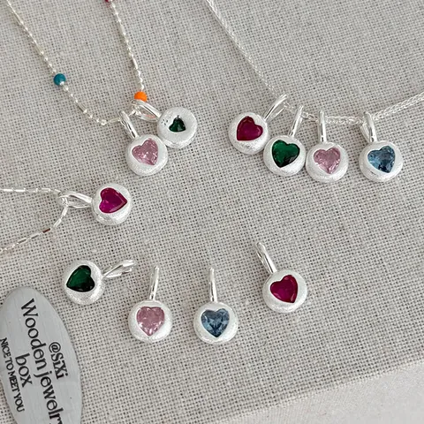 S925 Sterling Silver Heart Pendant Necklace For Women Dopamine Colorful Zirconia Inlaid DIY Simple Sweet Jewelry Gift