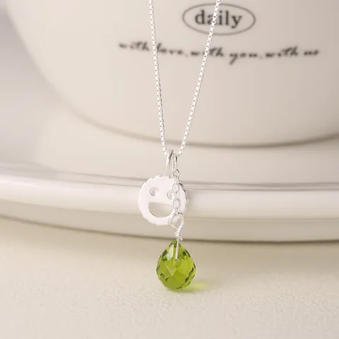 S925 Sterling Silver Smiley Face Water Drop Pendant Necklace For Women Shiny Minimalist Sweet Clavicle Chain Jewelry Gift
